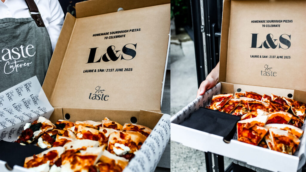 Monogrammed pizza boxes